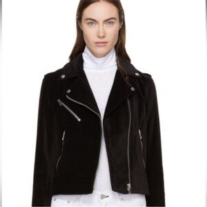 NWOT rag & bone Black Velvet Biker Jacket Crop Style Silver Hardware
